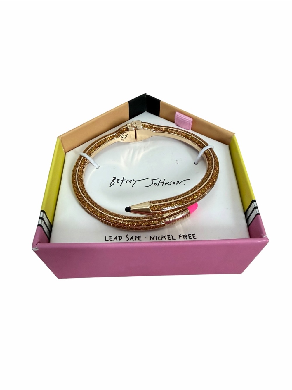Betsey Johnson Gold Glitter Pencil Wrap Bracelet with Pink Tip